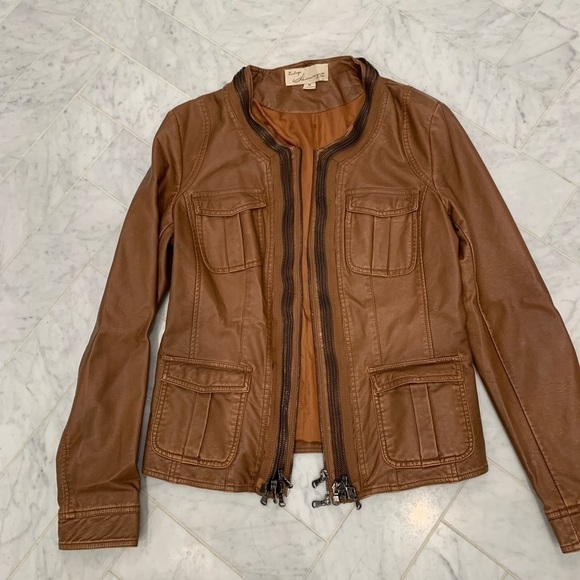 Vintage HAVANA Vegan brown leather car coat jacket w/open zippers EUC size M - Picture 1 of 13